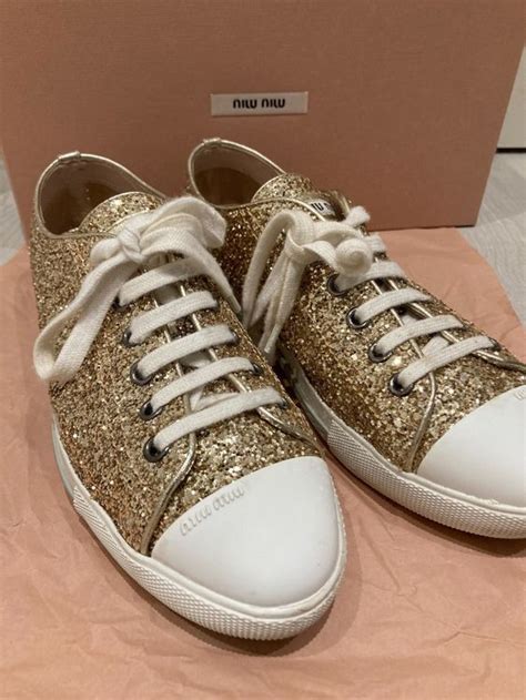 miu miu sneaker gold glitzer|Miu Miu.